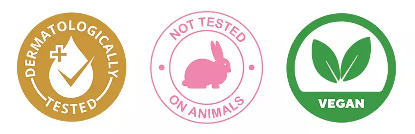 Dermatologically Tested, Not Tested on Animals, Vegan, Paraben Free, Sulfate Free