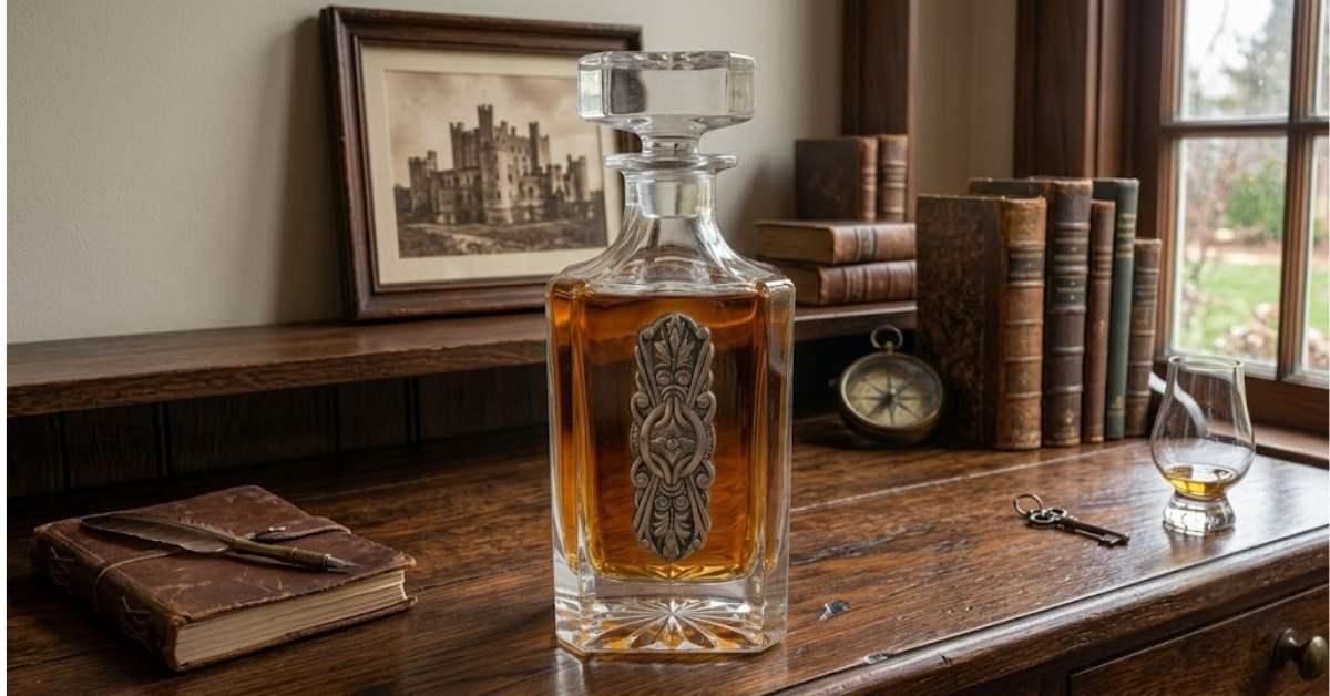 Decanter with Large Vintage Inspired Silver Medallion
