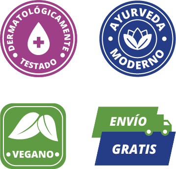 Icons for no added synthetic chemicals, not tested on animals, dermatologically tested, vegan