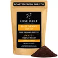 One 12oz bag of Lone Wolf Coffee’s Half Moon Decaf Medium Roast Drip Ground coffee bag product photo