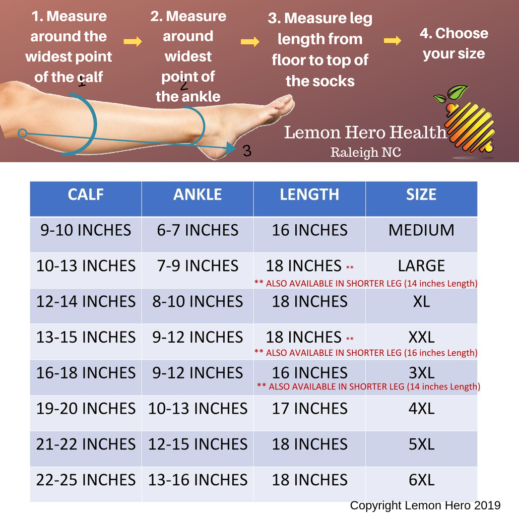 Easy-on Zippered Compression Sock Size and Fit Chart