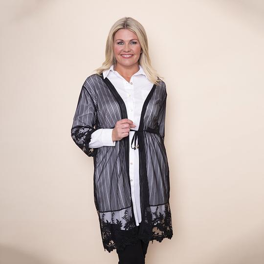 Embroidered Long Lace Cardi in Black