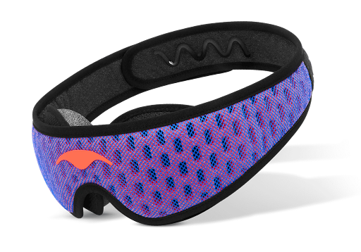 A blue sleep mask made from breathable mesh and perforated foam for comfortable summer sleep.