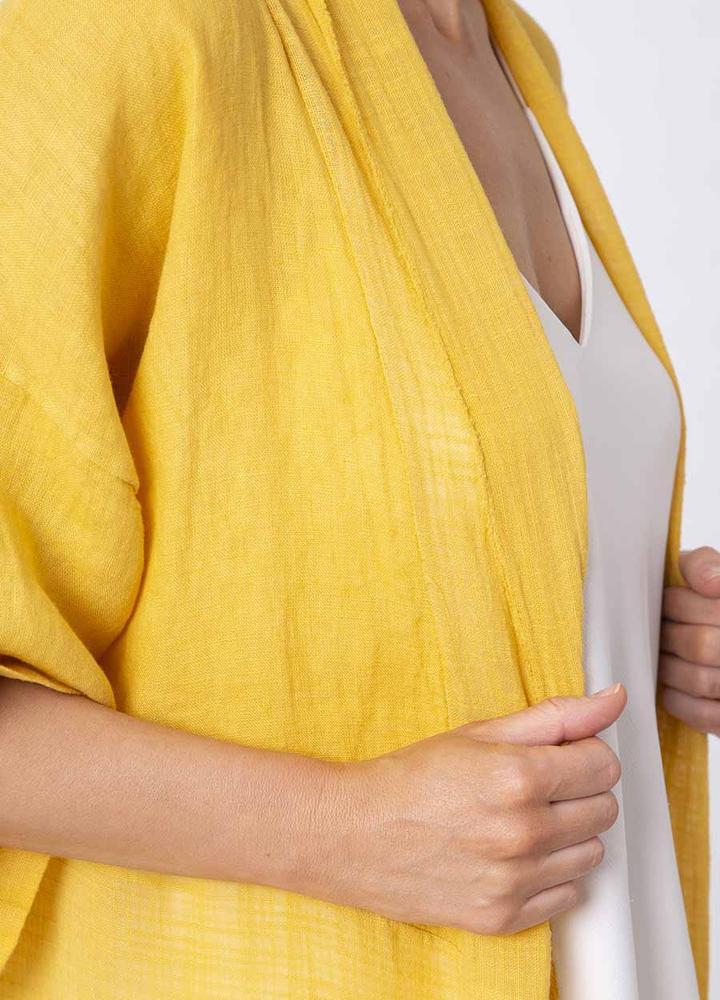 Roll Neck Button Sleeve Linen Cardi