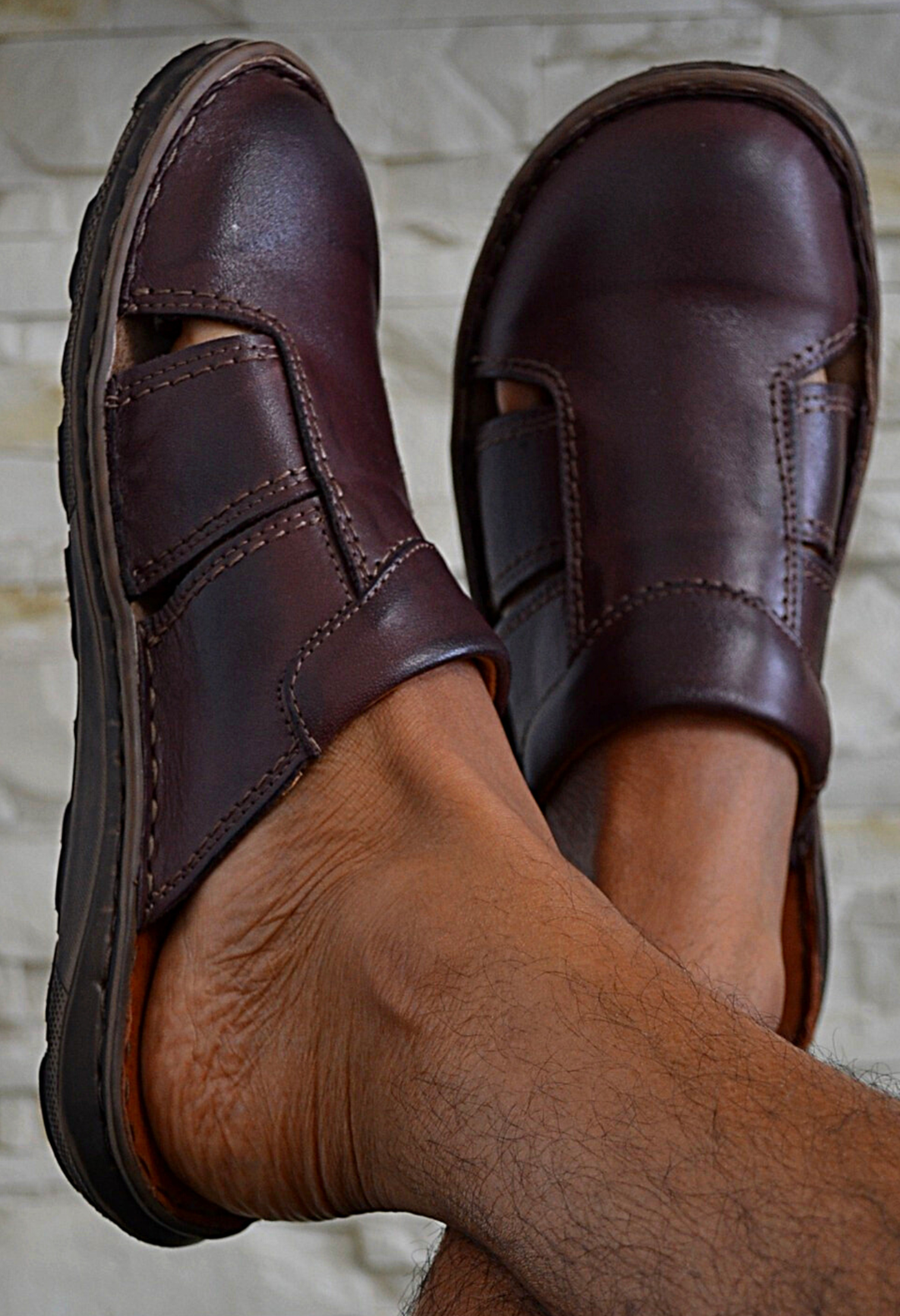 Michael - Men summer mule slippers - Reindeer Leather