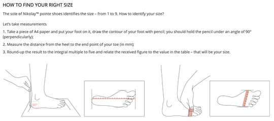 Nikolay Pointe Shoes Sizing — DanceWear Corner