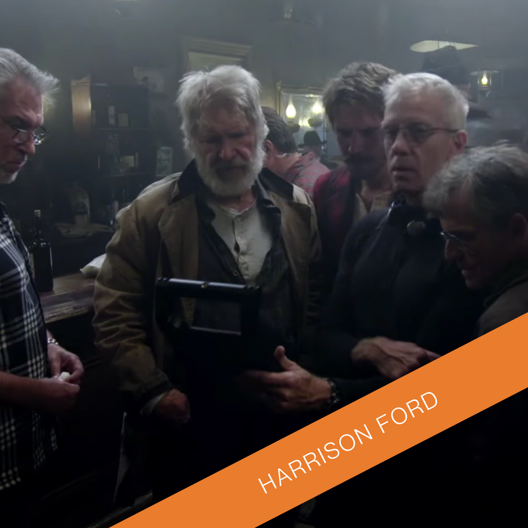 Harrison Ford reviewing footage on iOgrapher multi pro case for iPad