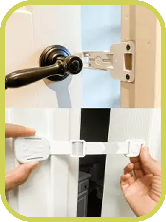 Door Buddy adjustable door strap installation showing dog proof and baby proof door latch that controls door openings for pets and children.