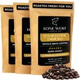Three 12oz bags of Lone Wolf Coffee’s Lunar Eclipse Espresso Dark Roast Whole Bean coffee bag product photo