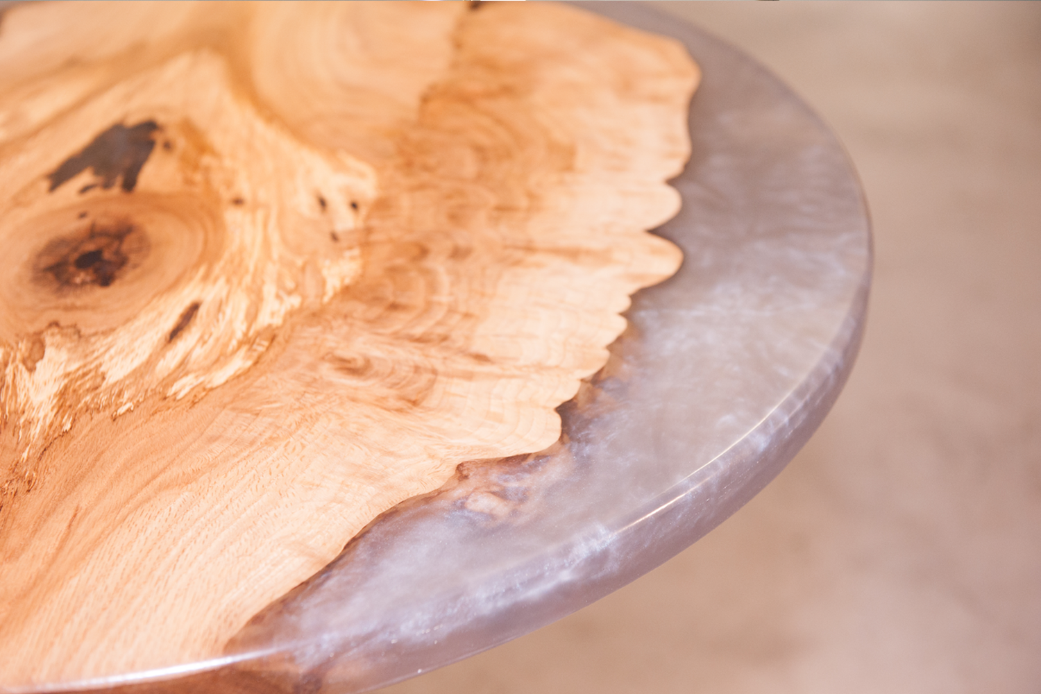 oak burl table with epoxy