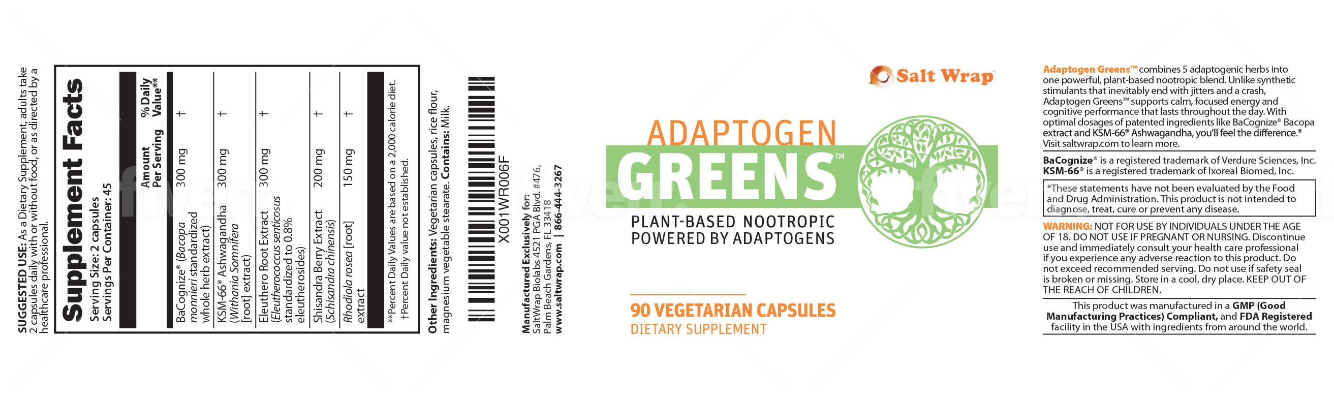 Adaptogen Greens™ PlantBased Nootropic (Caffeine Free) 90 Capsules