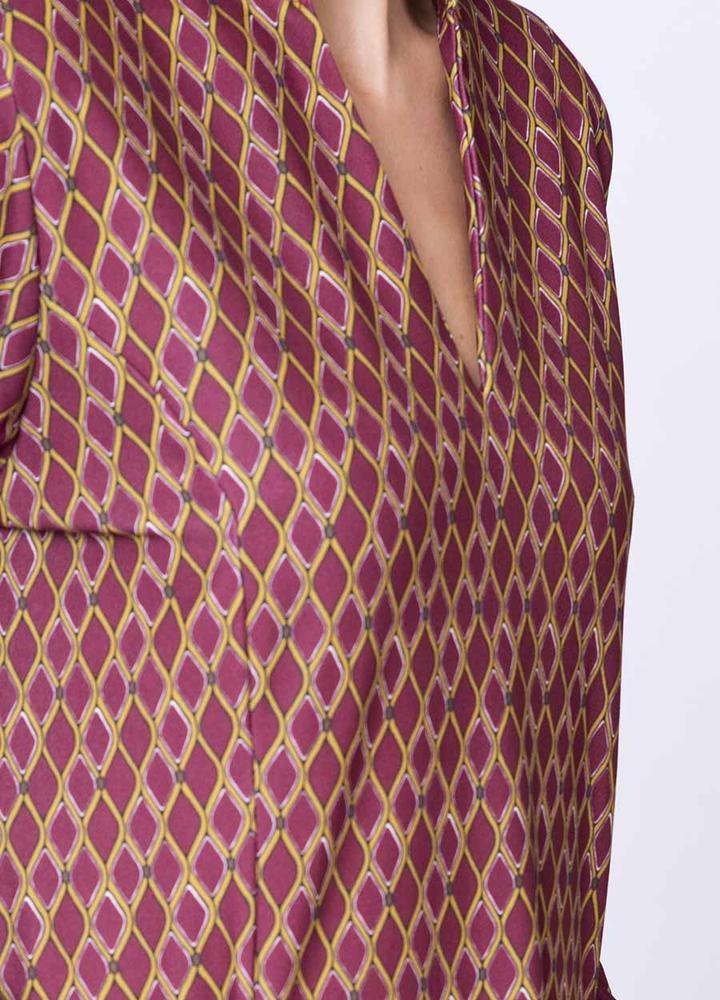 V Neck Diamond Pocket Dress in Wine