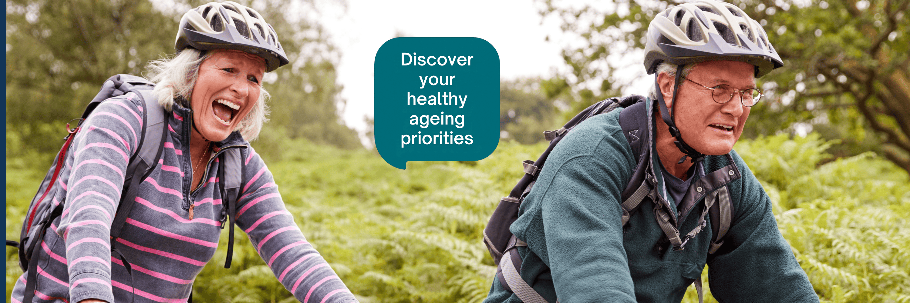 Ageing happy couple biking