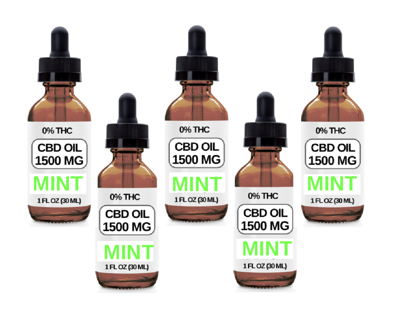5 Pack. 2 Bottles (1500 MG CBD Each) CBD Oil Drops. (Mint Flavor) (Copy)