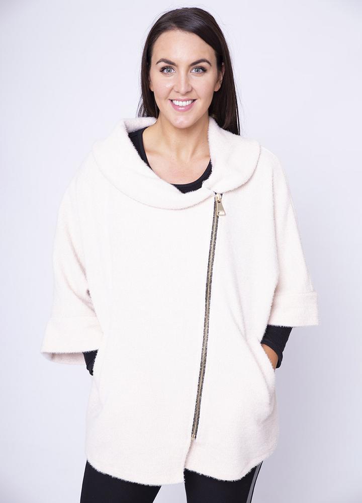 Side Zip Cardi Coat in Cream