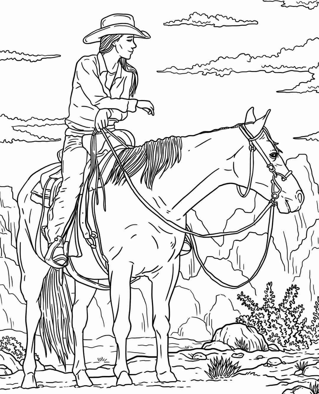ColorIt Free Coloring Page Freebie Friday Blissful Scenes II Giddy Up 2021-02-26