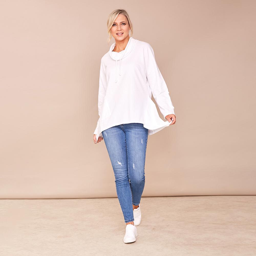 Viv Pocket Cowl Neck (White)