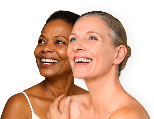 two women with bright clear skin