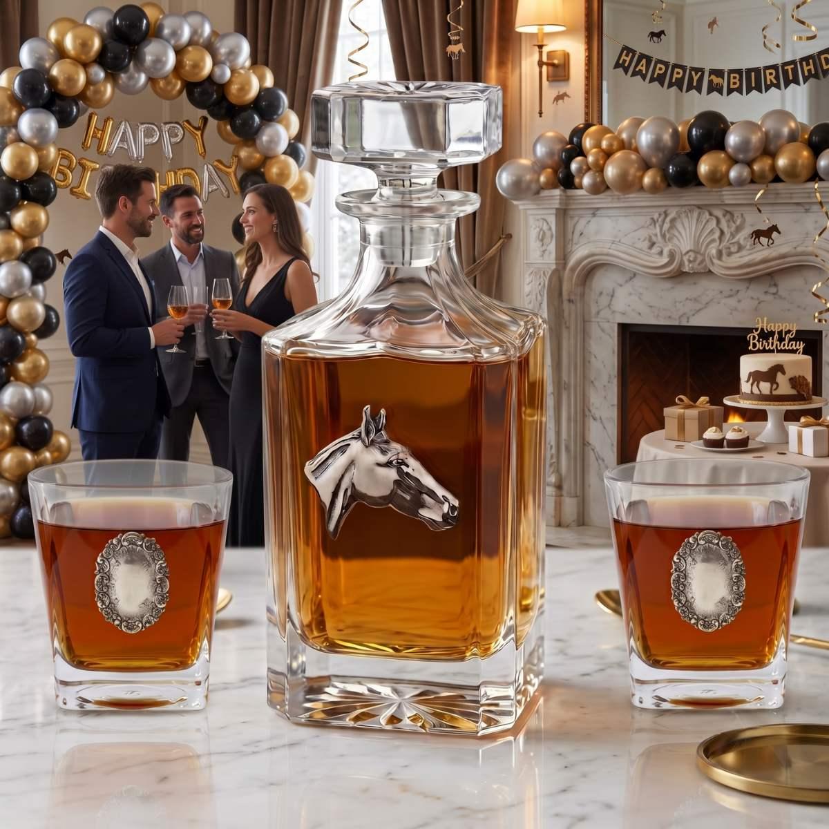 Silver Horse Head Decanter Set