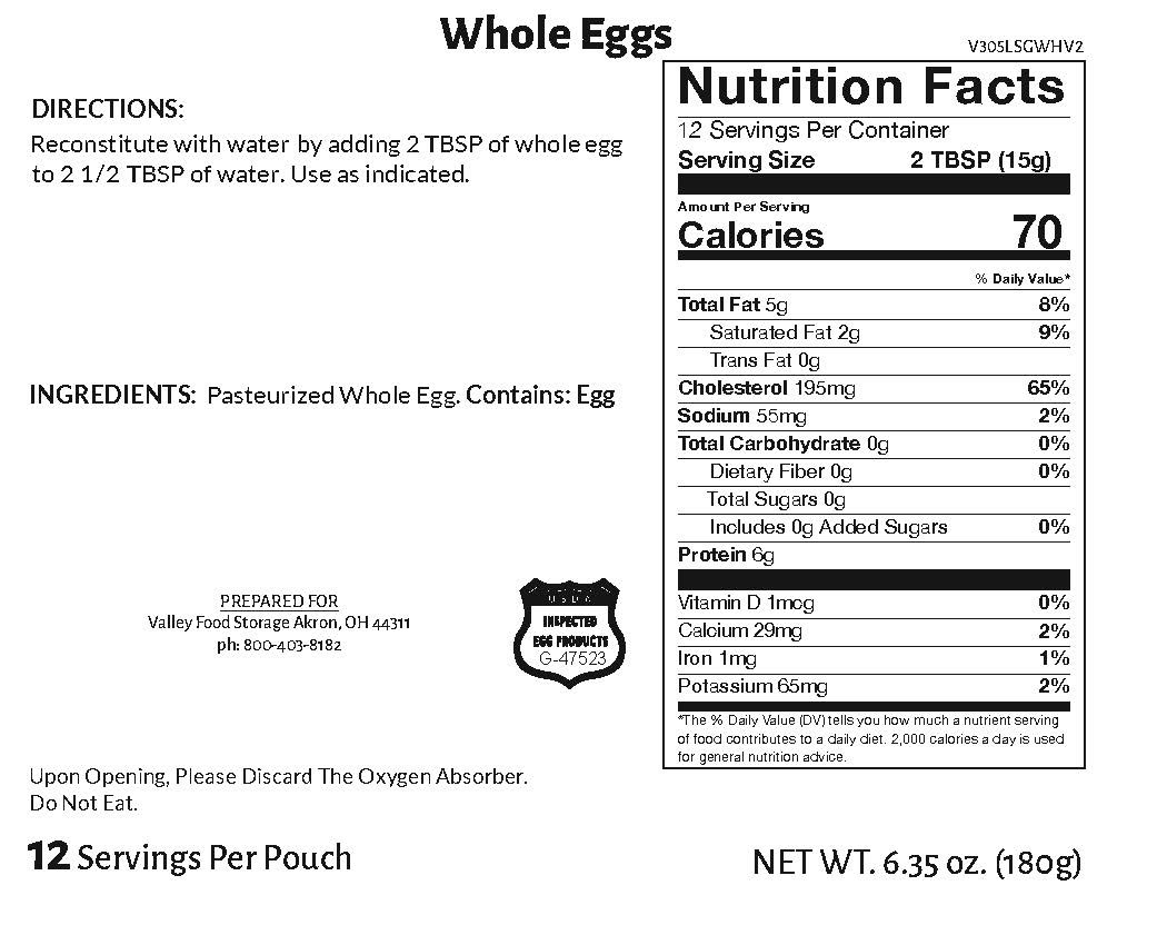 Valley Food Storage Whole Eggs Long Term Food Storage Nutrition Label