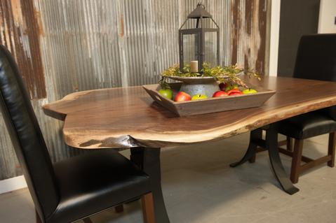 live edge wood dining table with steel base