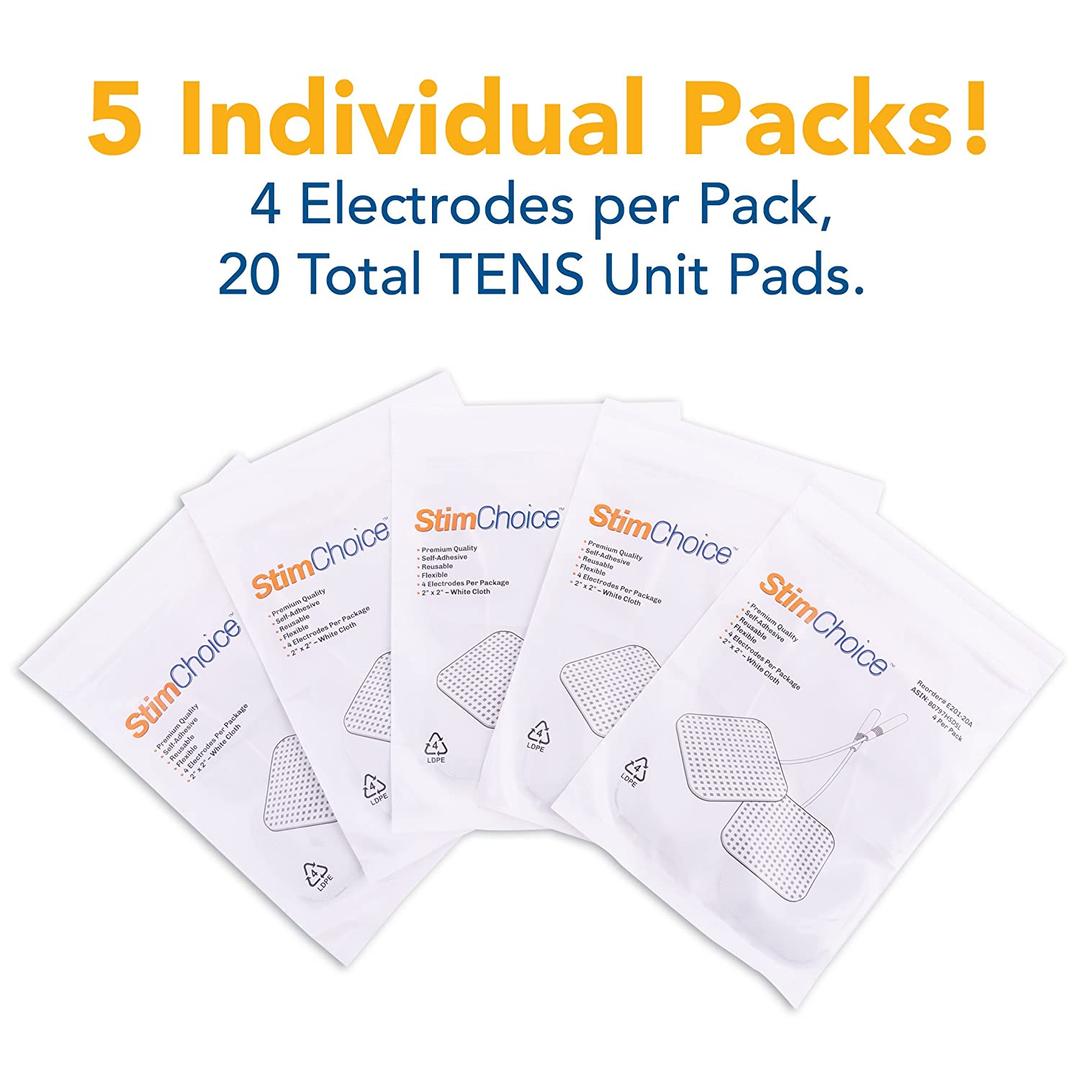 StimChoice Premium Quality 2" x 2" TENS Unit Pads - 20/44 Count