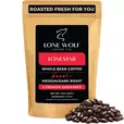 One 12oz bag of Lone Wolf Coffee’s Lonestar Medium-Dark Roast Whole Bean coffee bag product photo