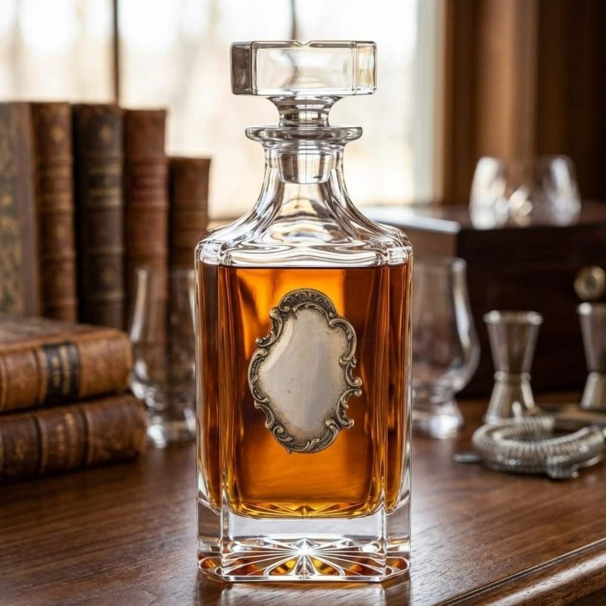 Decanter with large silver medallion