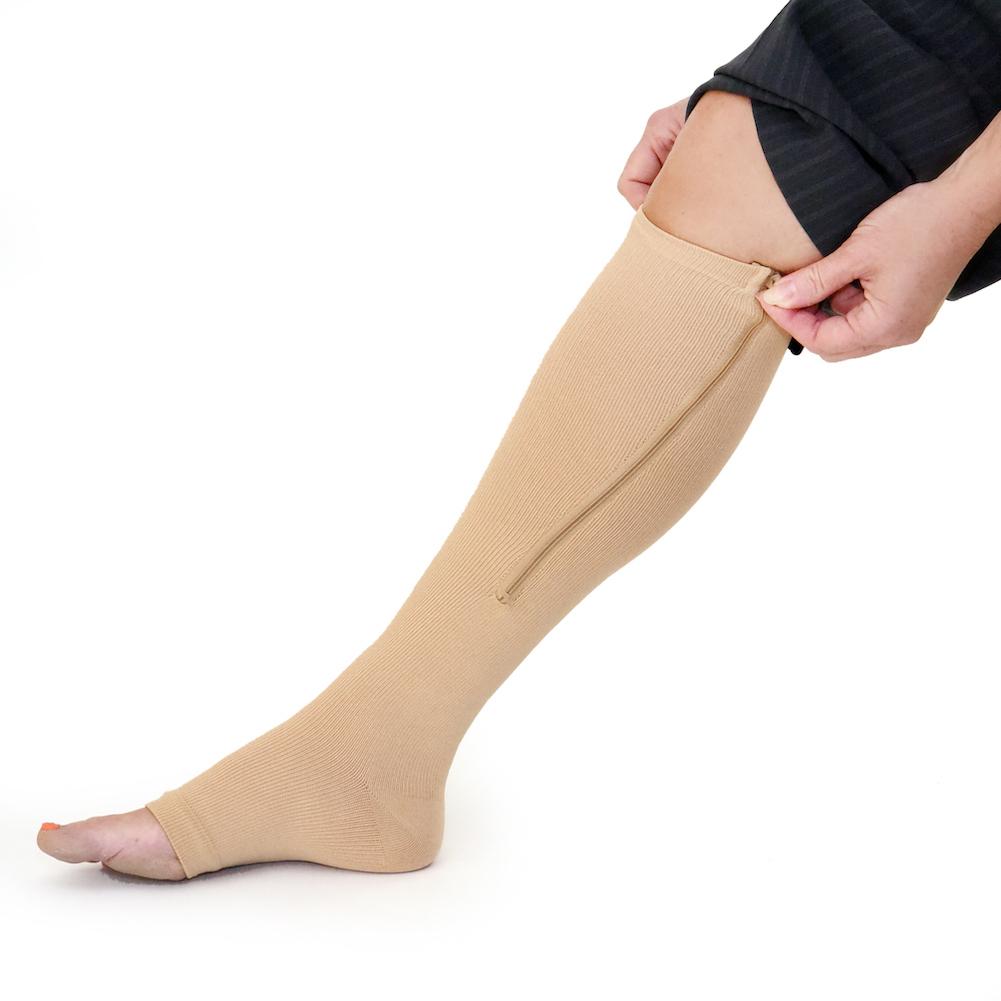 Side View of Zippered Compression Socks