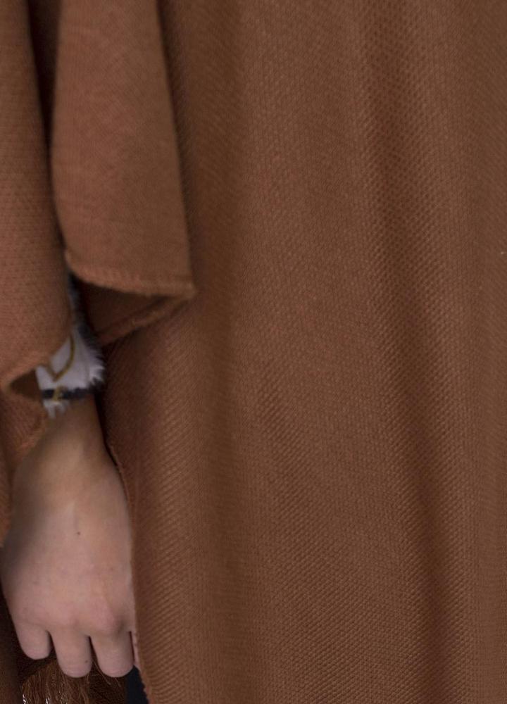 Frill Wrap Poncho in Brown