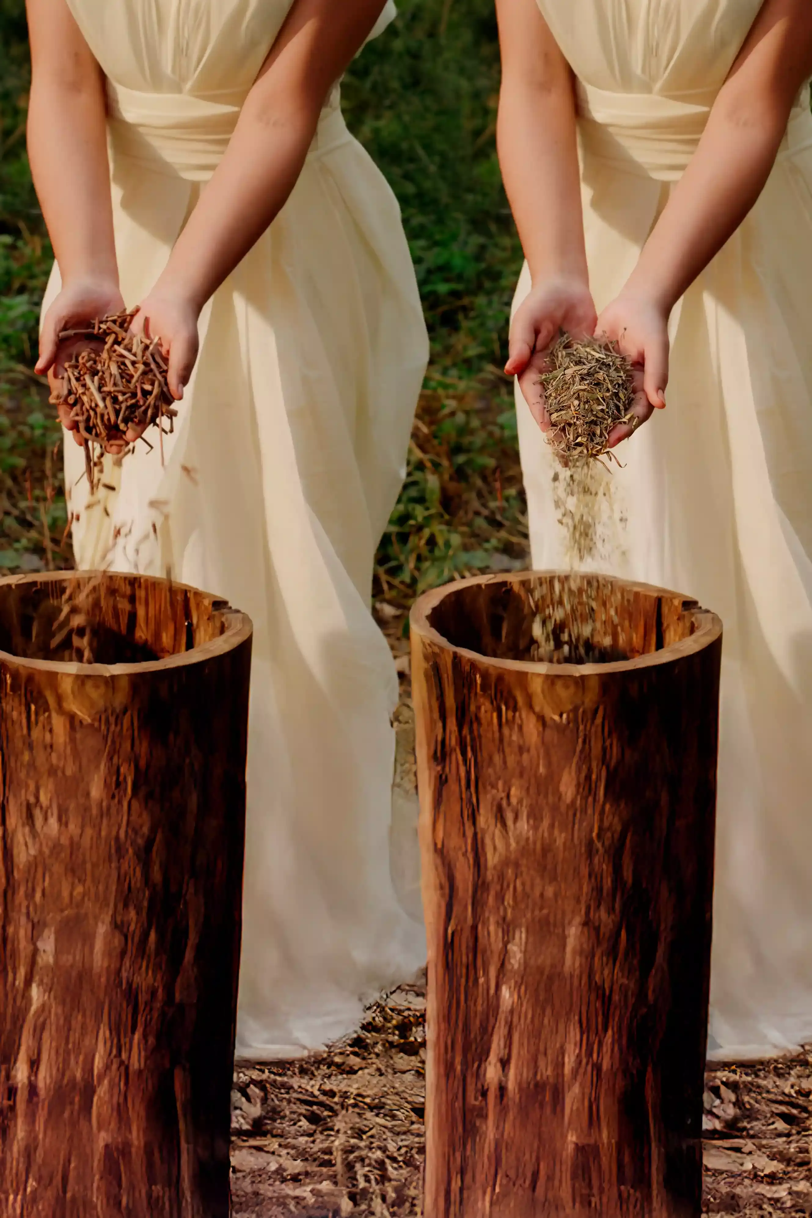 A scene with a woman in the woods applying the product on her face 1