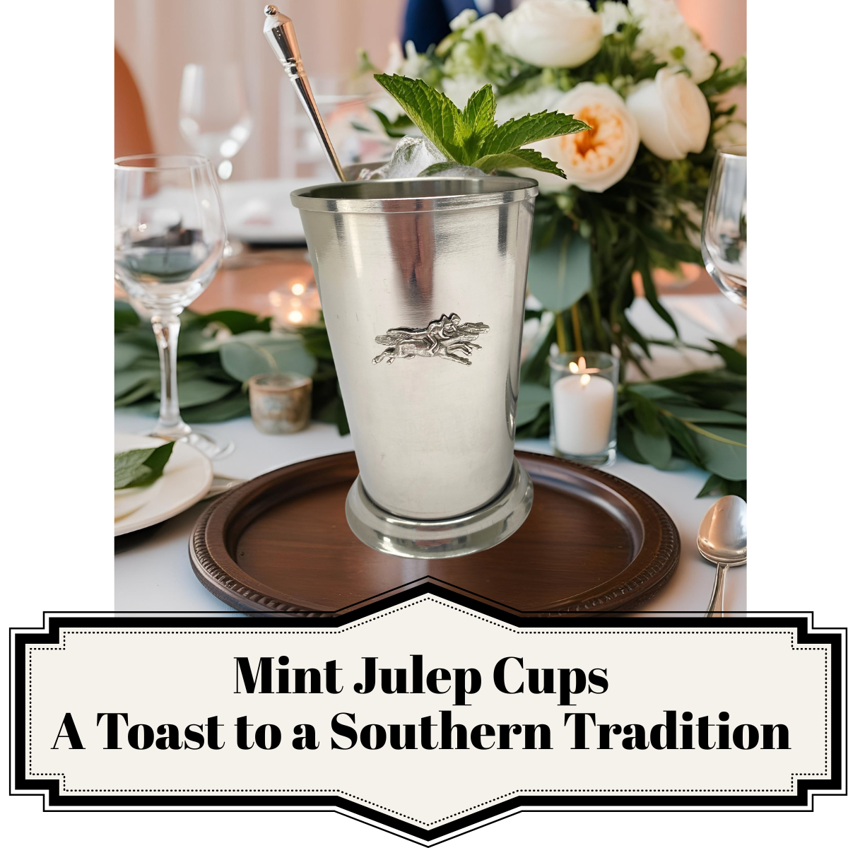 Mint Julep Cup with silver Racehorse & JOckey