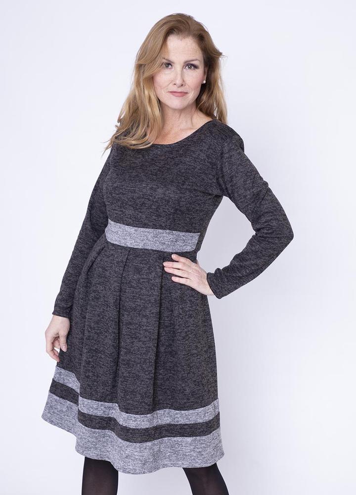 Box Pleat Marble Jersey Dress in Black