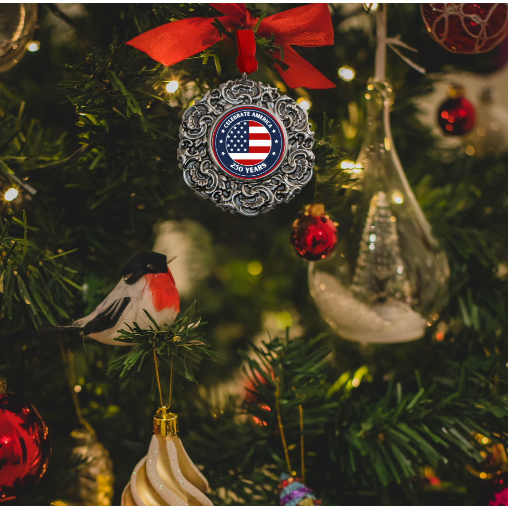 Patriotic Silver Christmas Ornament to Celebrate America 250