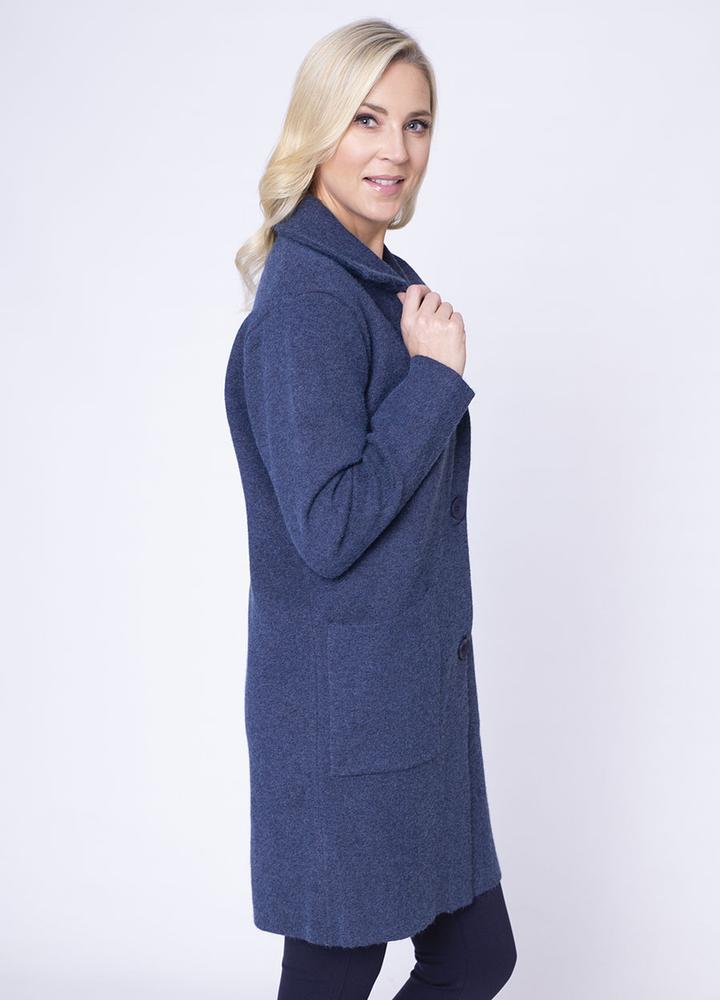 Revere Collar Coat Cardi in Blue