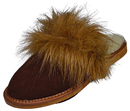 Veronica - Women fuzzy leather house slippers - Reindeer Leather