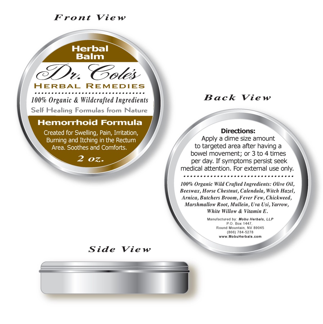 Front view and back view of Dr. Coles Hemorrhoid Balm.