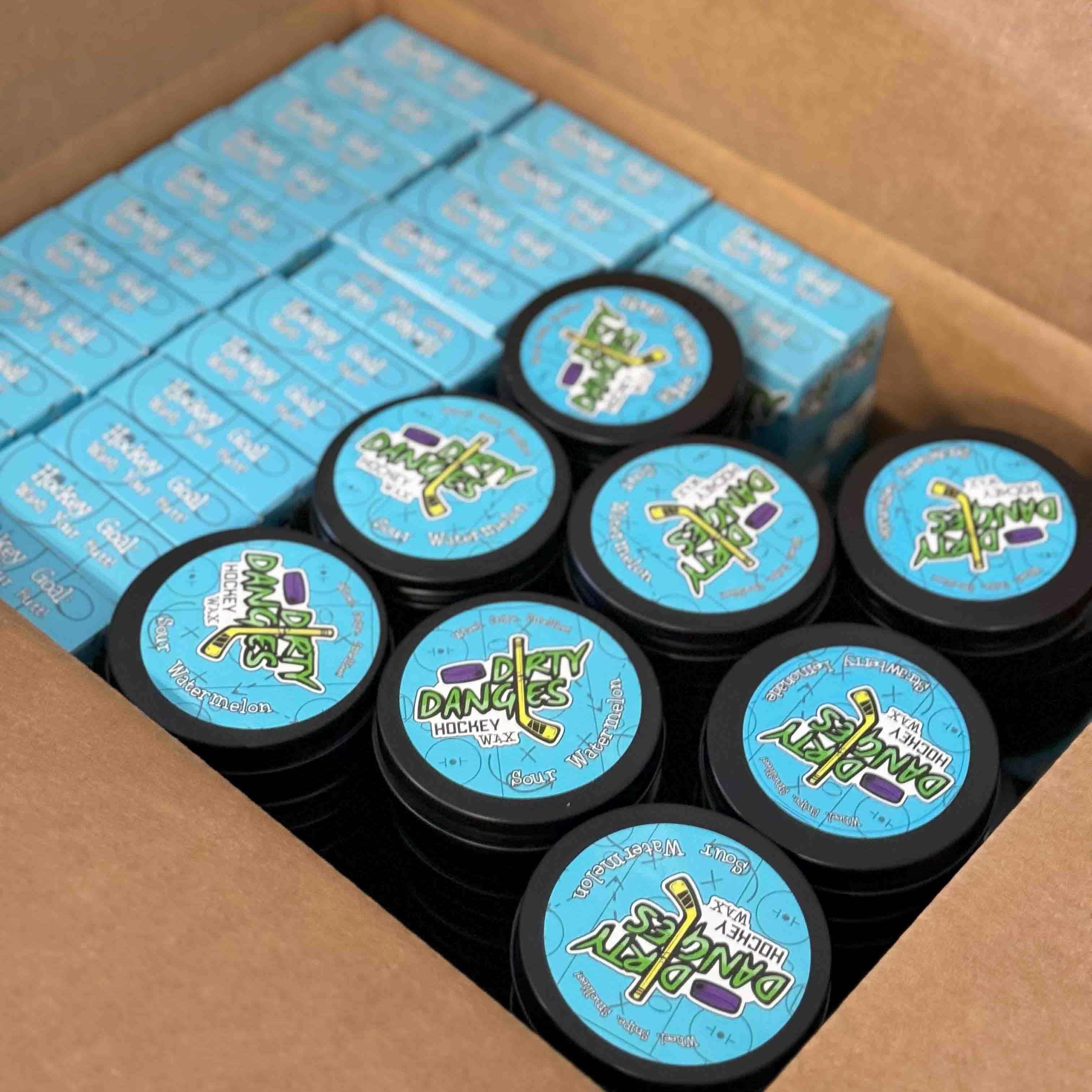 dirty dangles hockey soap bars and stick wax team order in a box ready to ship