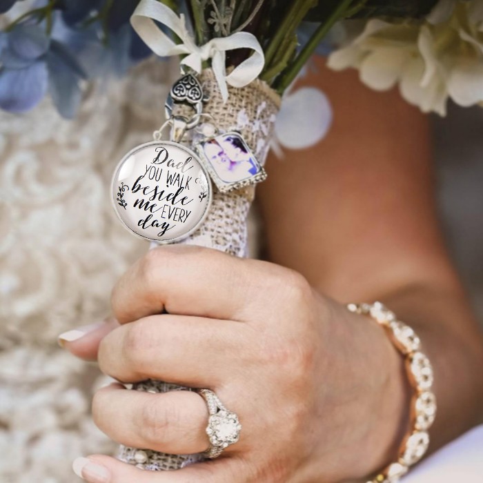 Memorial Charm with a heart charm Brides Wedding Bouquet Charm two picture