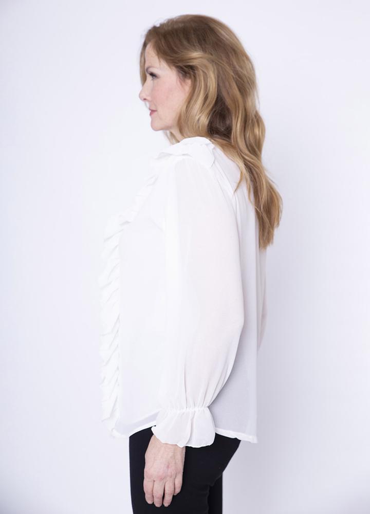 Frill Chiffon Blouse in White