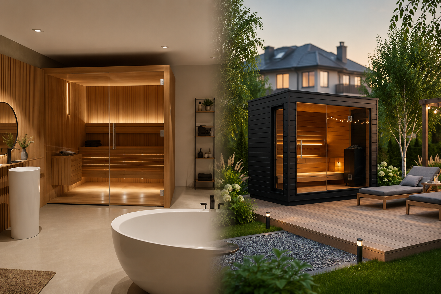Indoor and outdoor saunas compared in modern home wellness spaces