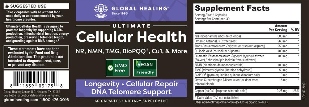 Global Healing Ultimate Cellular Health Bottle label 60 Capsules