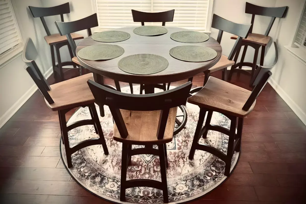 Sierra pub height table with swivel bar stools in casual dining space