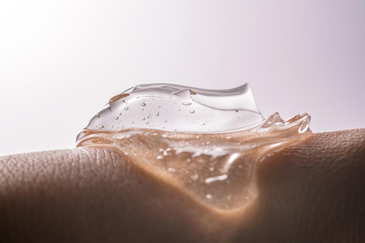 clear hyaluronic gel sitting on skin.