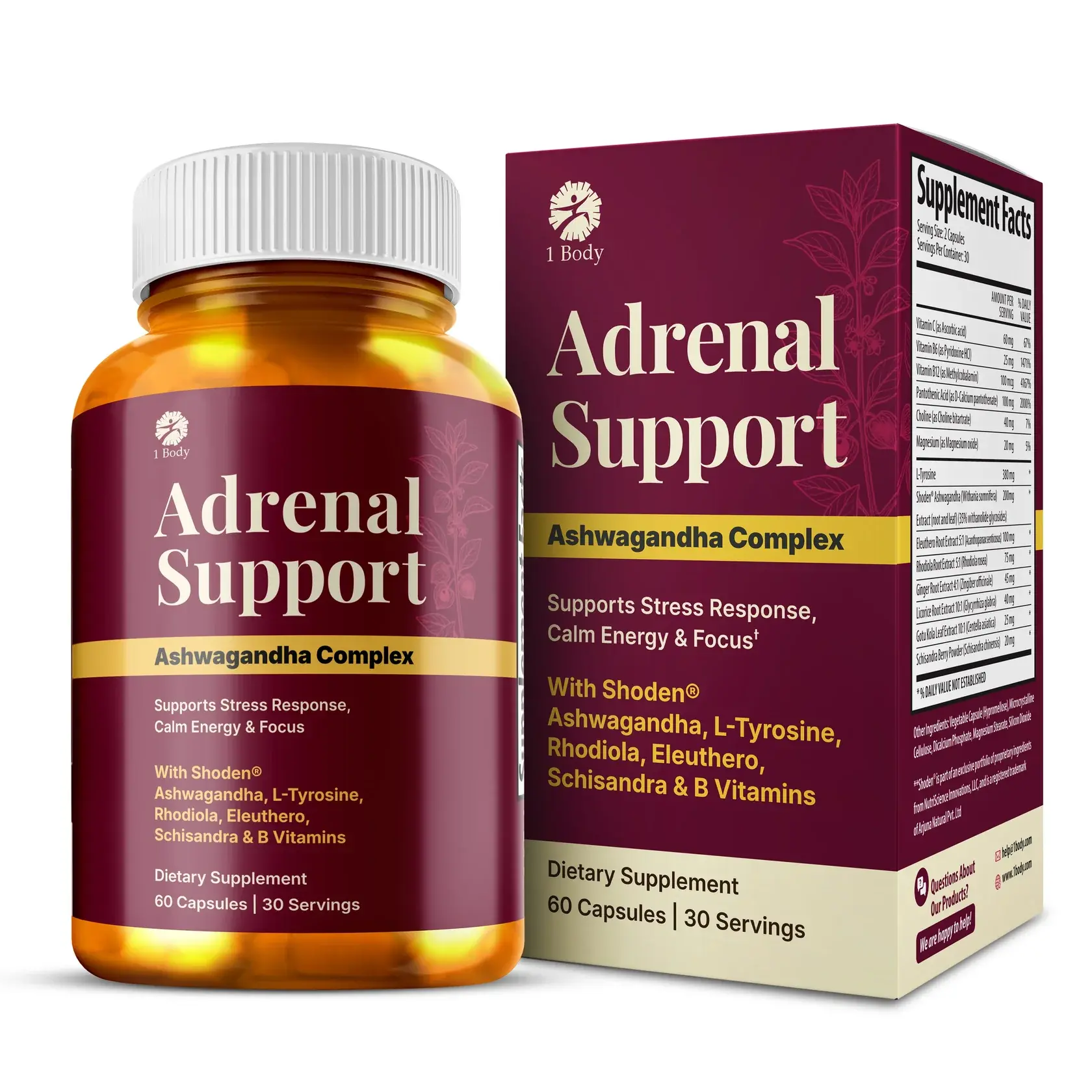 close up look of the Adrenal Support product bottle and box