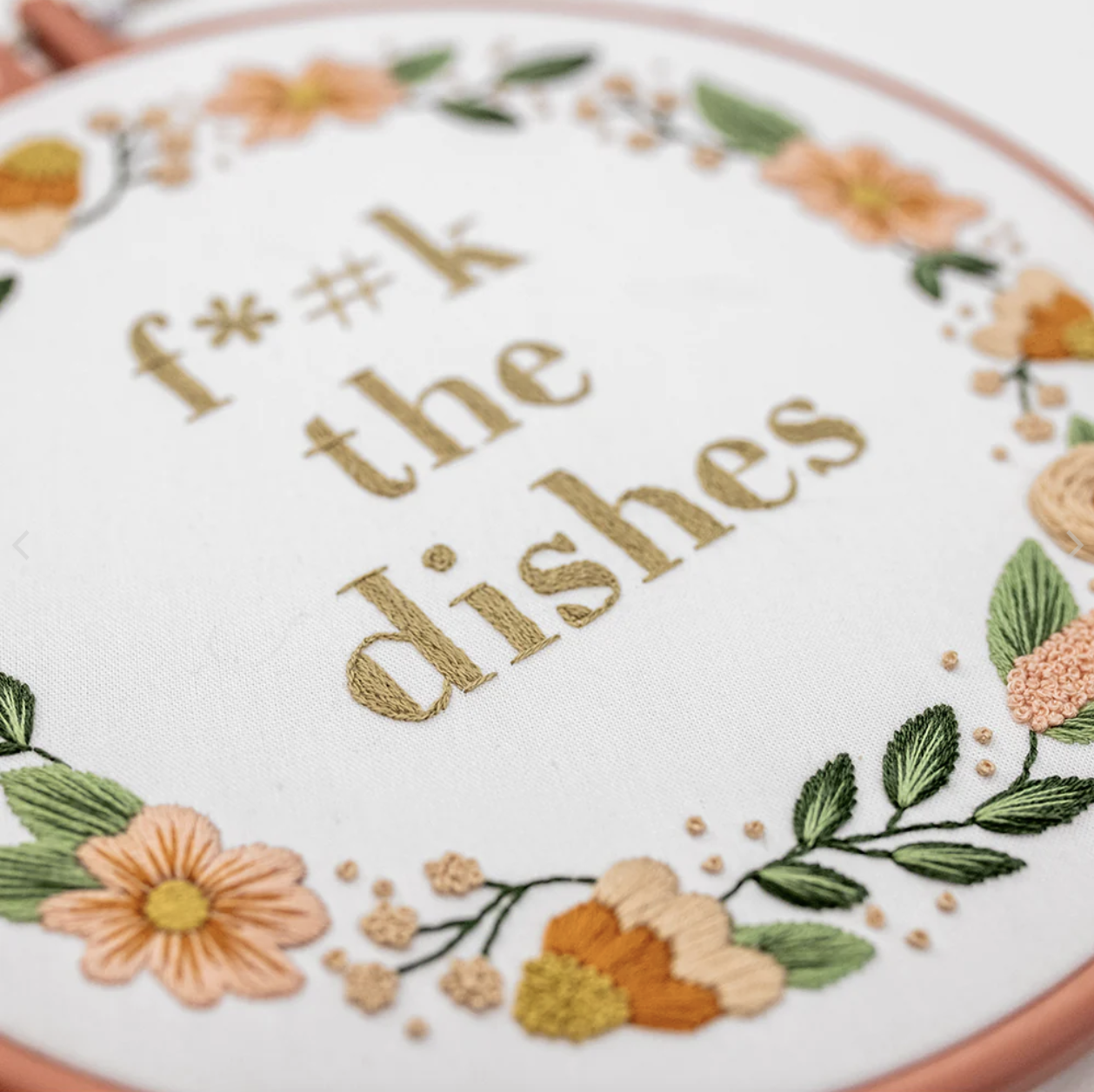 This is an image of the fuck the dishes embroidery pattern.
