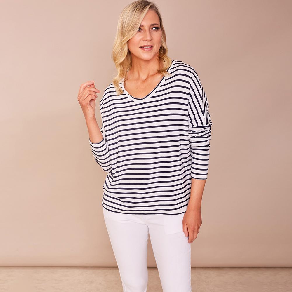 Amy V Neck Stripe Top (White)