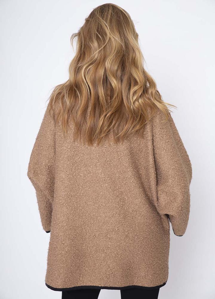 Black Trim Poodle Cardi in Camel