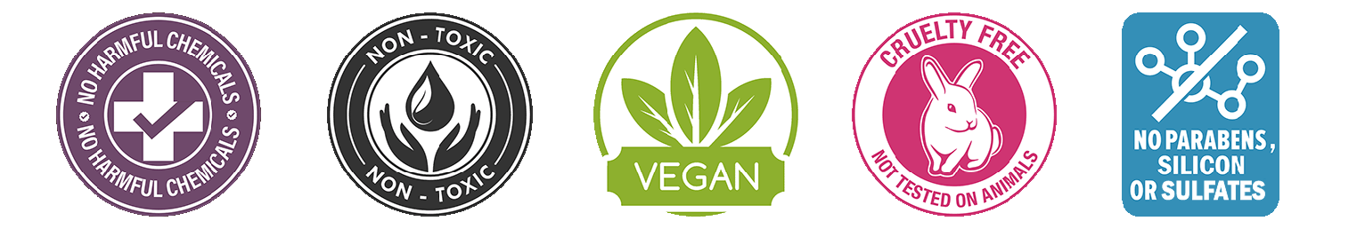 No harmful Chemicals | Non-toxic | Vegan | Not tested on Animals | No parabens, silicon or sulfates 3