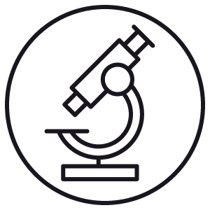 Microscope icon representing clinical testing.